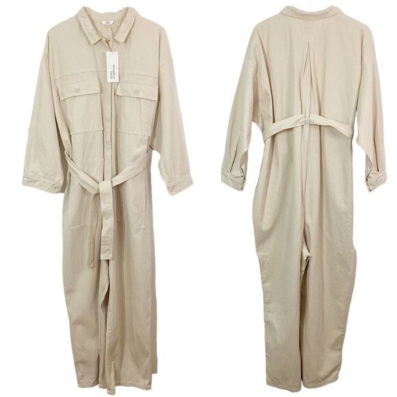 OZMA NWT Size XL Keaton Jumpsuit in Twill Putty Cream Cotton Pantsuit Playsuit - Picture 2 of 12